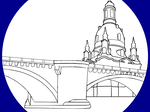 Logo der GIBeT an der TU Dresden Das Logo zeigt eine Grafik Schloss und Brücke in Dresden in einem Kreis auf blauem Hintergrund