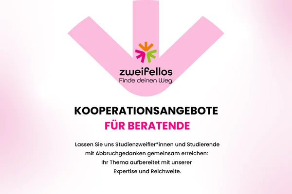 Pfeil mit Zweifelloslogo und Text zu Kooperationsangeboten für Beratende