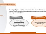 Grafik erklärt den Unterschied zwischen Beratung und Psychotherapie: Beratung unterstützt Alltagsbewältigung und Veränderungsprozesse, Psychotherapie behandelt psychische Erkrankungen.