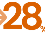 Die Zahl 28 und ein Prozentzeichen und ein Pfeil nach rechts