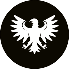 Ikonische Figur des Bundesadlers aus dem deutschen Wappen, mit ausgebreiteten Flügeln auf schwarzem kreisförmigem Hintergrund.